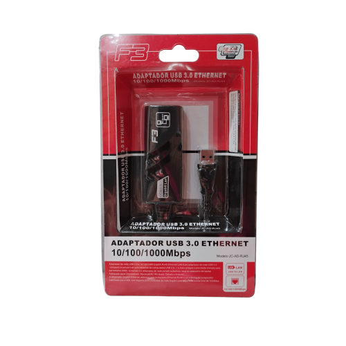 Adaptador USB 3.0 para Ethernet RJ45 Gigabit 10/100/1000Mbps F3 JC‑AD‑RJ45 | Plug & Play