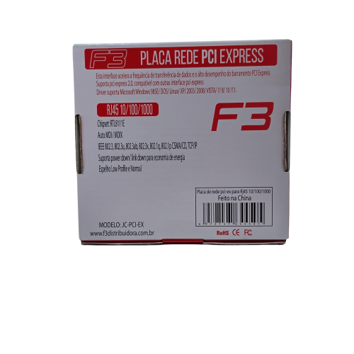 Placa de Rede PCI Express F3 JC‑PCI‑EX | Gigabit 10/100/1000 Mbps 