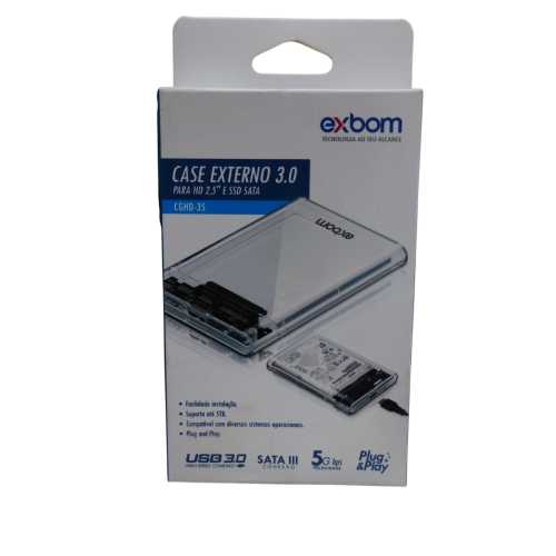 Case para HD Externo 2,5" E SSD Sata USB 3.0 Transparente Exbom