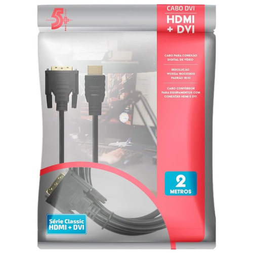 Cabo DVI-D Macho para HDMI Macho 018-8702 2m 5+ Box