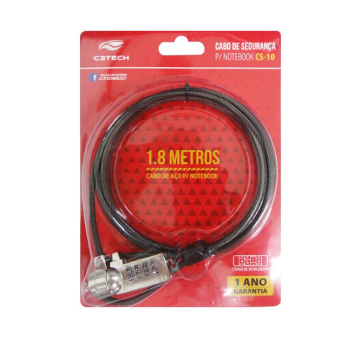 Cabo de Segurança para Notebook 1,8m CS-10 C3Tech